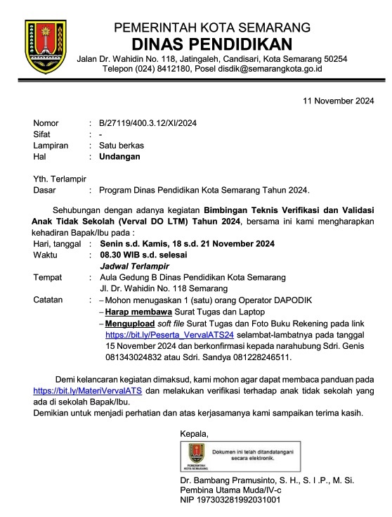 Kegiatan Bimbingan Teknis Verifikasi dan Validasi  Anak Tidak Sekolah (Verval DO LTM) Tahun 2024